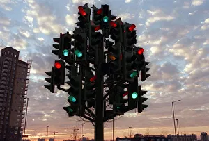 Sculpture Prints: Light Sculpture by Pierre Vivant Artist in the Docklands London December 1998