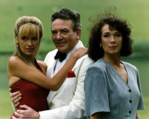 Linda Marlowe right actress Albert Finney centre and Sarah Berger left in the BBC TV
