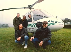 Ambulance Prints: Lindisfarne pictured with the Lady Eleanor air ambulance helicopter