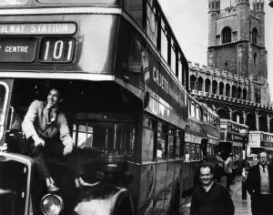 Queue Prints: Line of buses in traffic jam, Market Square, Cambridge, caused by ongoing construction