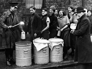 The line up for free soup distributed by the Salvation Army Soup Kitchen
