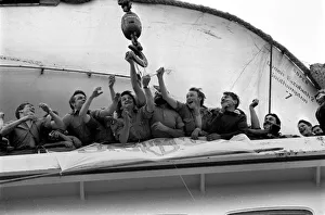 The liner QE2 departing from Southampton docks to take the British soldiers off to war in
