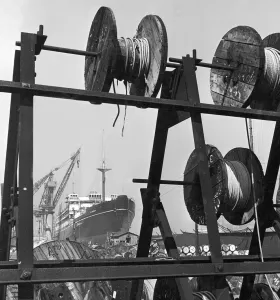 Marine Prints: Liner SS Karanja being constructed by Alexander Stephen and Son Ltd, Glasgow