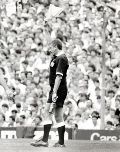 Fighting Prints: Linesman signals Referee after bottle thrown at him during the Arsenal v Manchester
