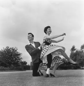 Lionel Blair and his sister Joyce flying high in a routine rehearsal. 21st July 1959