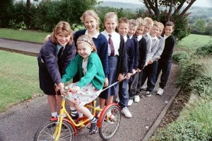 00635 Prints: With a little help from my friends... 10-year-old Katy Hardaker is pictured with friends
