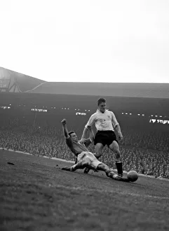 Liverpool 4 v. Fulham 3 Jimmy Hill is beaten to the ball by Saunders of Liverpool