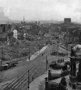 Statues Prints: Liverpool, aftermath of seven nights blitz by hundreds of Nazi bombers, May 1941