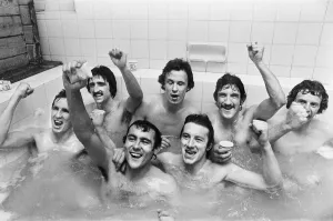 Bath Prints: Liverpool celebrate their 3-0 FA Cup Semi Final replay victory over Merseyside rivals