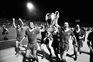 00247 Collection: Liverpool celebrate victory over Borussia during European Cup Final 1977 Jimmy Case Emlyn