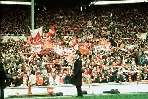 Liverpool fans FA Cup final 1974 Liverpool v Newcastle football supporters with banners