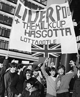 Liverpool fans on their way to Lime Street station to catch a League Cup Special train to