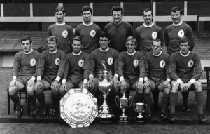 Liverpool FC 1966 / 67. Playing members and staff with the Charity Shield