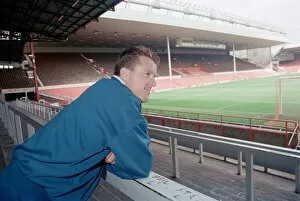 Images Dated 7th October 1993: Liverpool football player Steve Nicol poses in the Kop stand at Anfield Stadium