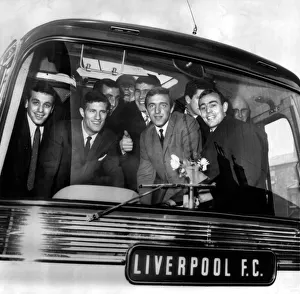 Suit Prints: Liverpool football players, full of high spirits as they board coach for cup tie against