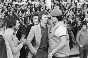 Liverpool Football team celebrate winning the League title after defeating Aston Villa