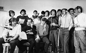 01135 Prints: Liverpool Football team line up in the Yellow 2 recording studio in Stockport to record