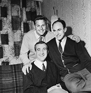 Men Only Prints: Liverpool footballer Jimmy Melia (right) poses with his club teammates Gordon Milne (top