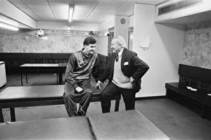 Men Only Prints: Liverpool footballer John Aldridge talking with former Liverpool manager Bob paisley in