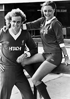 Advertising Prints: Liverpool footballer Phil Thompson with model Toni Byrne