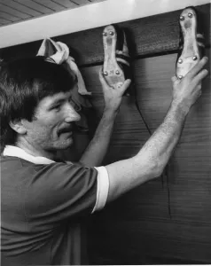01130 Prints: Liverpool footballer Tommy Smith in the dressing room at Anfield for his testimonial