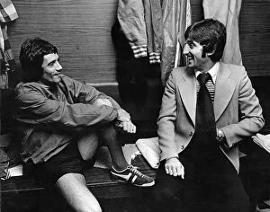 Images Dated 9th February 2021: Liverpool footballers Kevin Keegan (left) and David Johnson share a joke in the dressing
