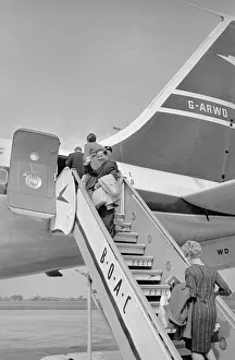Liverpool footballers and their manager Bill Shankly board their Iceland bound flight