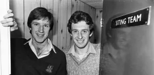 Liverpool footballers Ronnie Whelan and Kevin Sheedy pictured together in the away