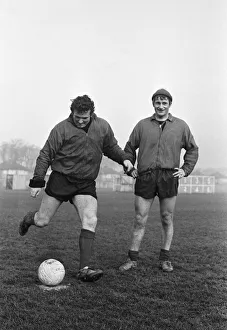 Liverpool goalkeeper Tommy lawrence practices his penalty kicks with the club