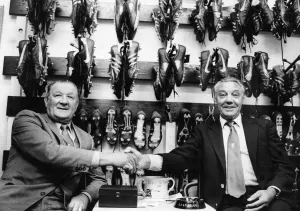 Liverpool manager Bob paisley with assistant Joe Fagan in the famous boot room at Anfield