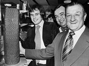00565 Prints: Liverpool manager Bob Paisley helps Nick Owen of BBC radio Birmingham transfer a pile of