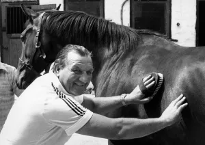 Grooming Prints: Liverpool manager Bob Paisley pictured at the stables of his close friend Frank Carr in