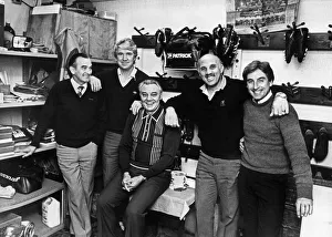 Management Prints: Liverpool manager Joe Fagan poses with his staff including John Bennison, Chris Lawler