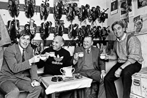 Management Prints: Liverpool manager Kenny Dalglish poses with his staff including Ronnie Moran
