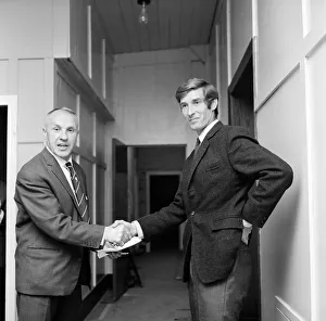 Liverpool manager Bill Shankly bids farewell to Geoff Strong at Anfield as he signs for