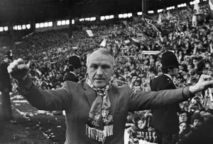Liverpool manager Bill Shankly celebrates as his side become League champions following