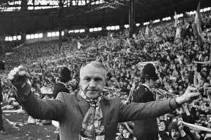 Liverpool manager Bill Shankly celebrates as his side become League champions following