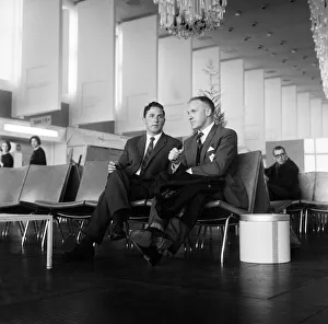 00461 Prints: Liverpool manager Bill Shankly chats with team coach driver Ted Hornby at Ringway airport