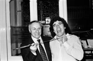 Sword Prints: Former Liverpool manager Bill Shankly with England international footballer Kevin Keegan