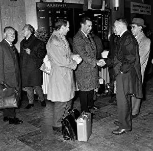 Greeting Prints: Liverpool manager Bill Shankly greets officials from the Belgian team Anderlecht as they