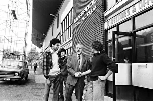 00461 Prints: Liverpool manager Bill Shankly greets young fans outside the directors office at Anfield