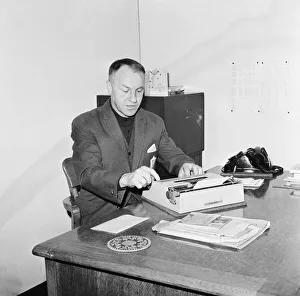 Typewriter Prints: Liverpool manager Bill Shankly pictured in his office at Liverpool football club