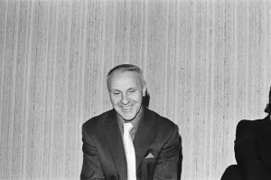 00461 Prints: Former Liverpool manager Bill Shankly pictured at a radio station in Liverpool