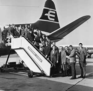 Trainer Prints: Liverpool players at Manchester Airport before leaving for Turin for their European Cup