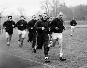 01130 Prints: Liverpool players in training led by Reuben Bennett and Ian St John. Circa 1963