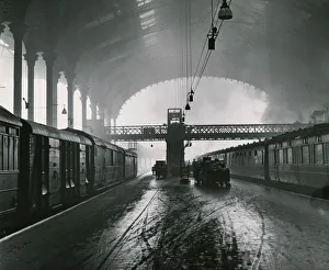 Arch Prints: Liverpool Street Station in London The Arched roof is filed with smoke from a steam