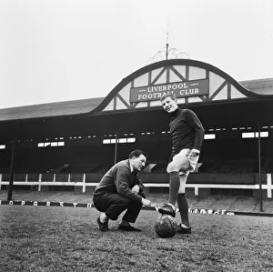 Equipment Prints: Liverpool team trainer Bob Paisley assesses Skelmersdale United left-back Colin Bridge