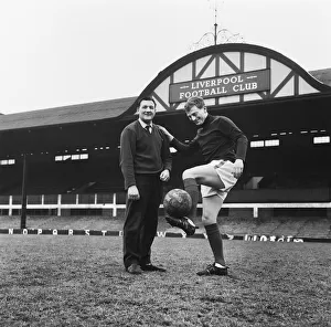 Liverpool team trainer Bob Paisley assesses Skelmersdale United left-back Colin Bridge