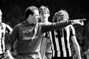 Liverpool v. Newcastle. April 1985 MF21-02-014 The final score was a Three one