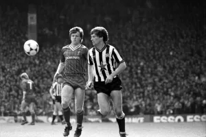 Liverpool v. Newcastle. April 1985 MF21-02-017 The final score was a Three one